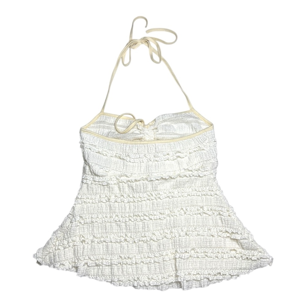 Cream Ruffle Halter Top Size XS - Picture 2 of 3